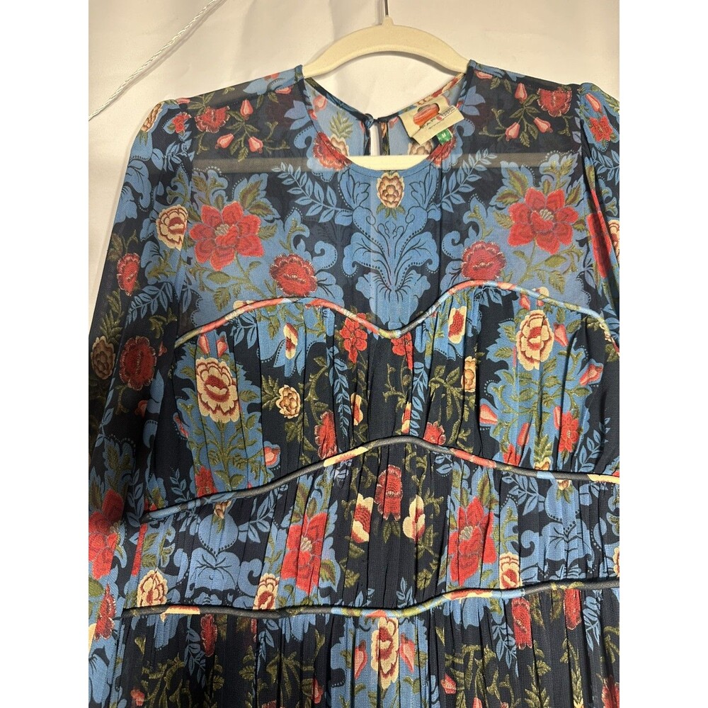 FARM Rio Arabesque Floral Tiered Maxi Dress Gown Blue Red Long Sleeve Size M - Picture 4 of 13